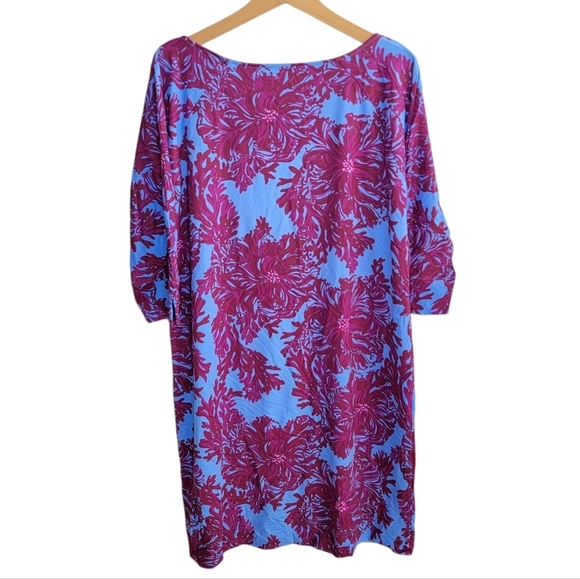 Lilly Pulitzer | ChillyLilly Braedyn UPF50+ Burgundy Blue Floral Shift Dress - Picture 6 of 8